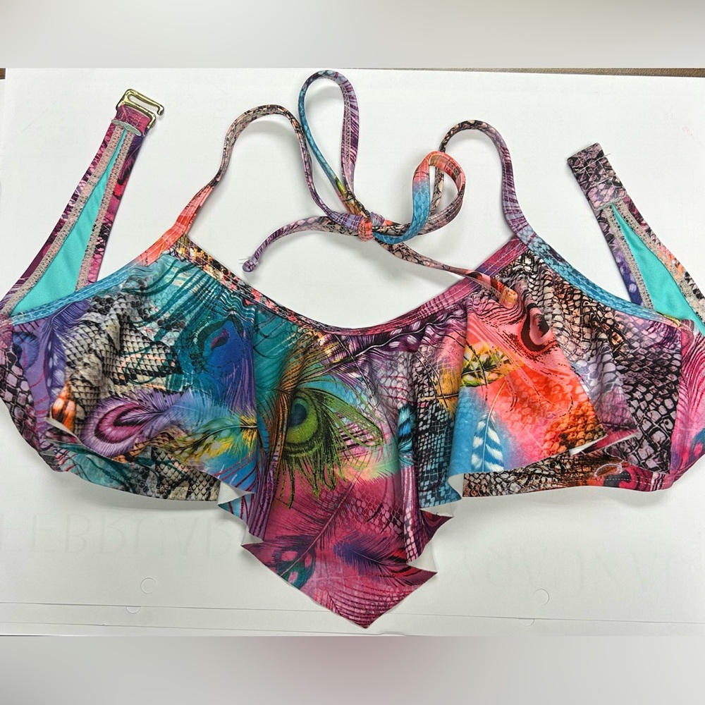 OP Colorful Feather and Snake Print Bikini Top size 11-13